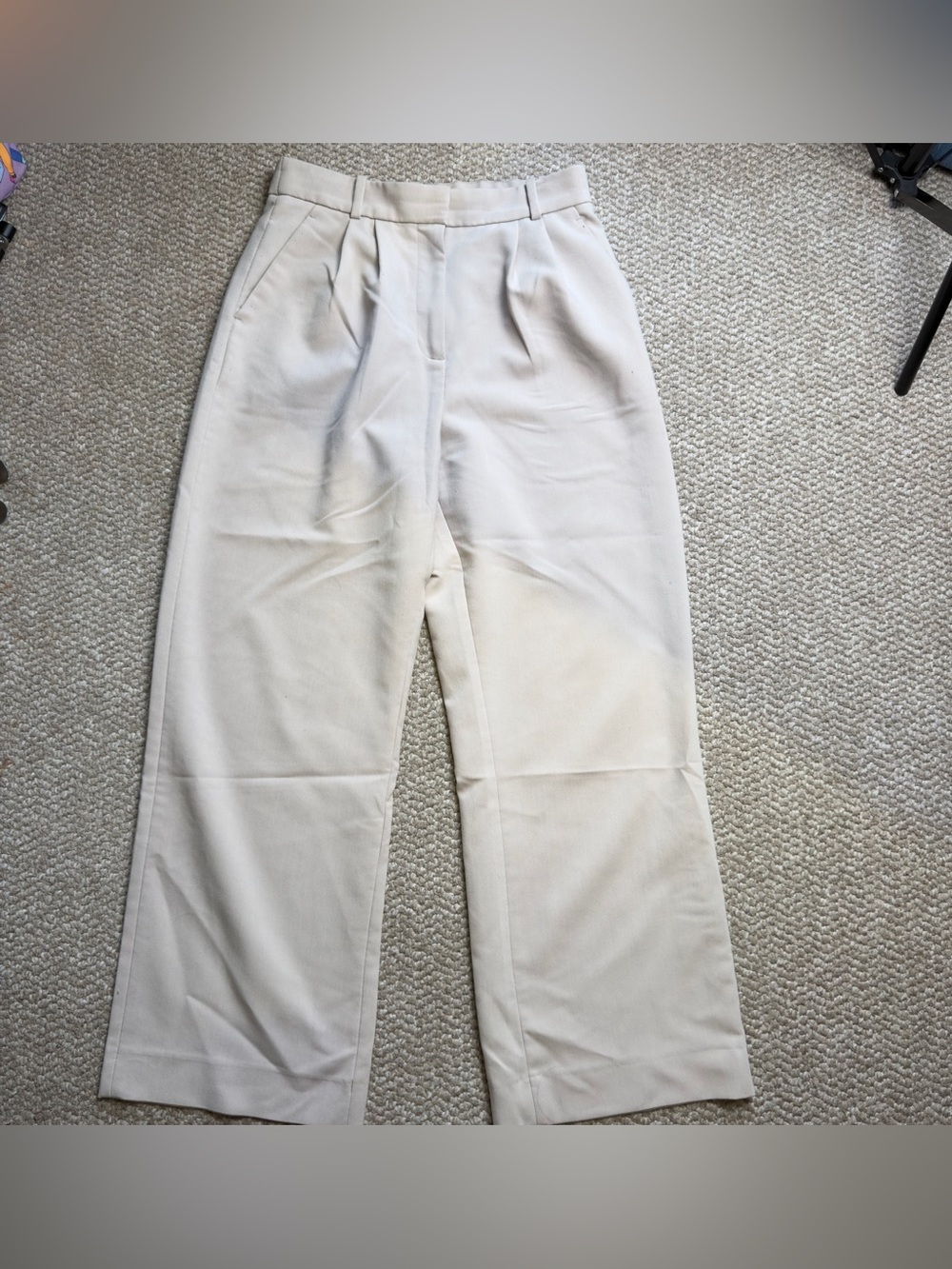 Cream Wide Leg High-Waist Trousers